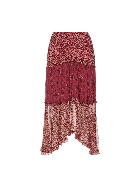 ba&sh Dresses & Skirts - Ba&Sh Asymmetric Tiered Printed Burgundy Gapi Midi Skirt Size 1